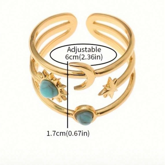 Gold & Turquoise Sun & Moon Ring – Vintage Style - Picture 5 of 6